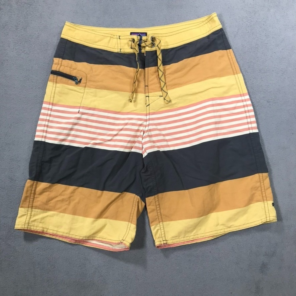 PATAGONIA Swim Board Shorts Boys 16 Striped Beach Outdoor Youth Kids Lace Up